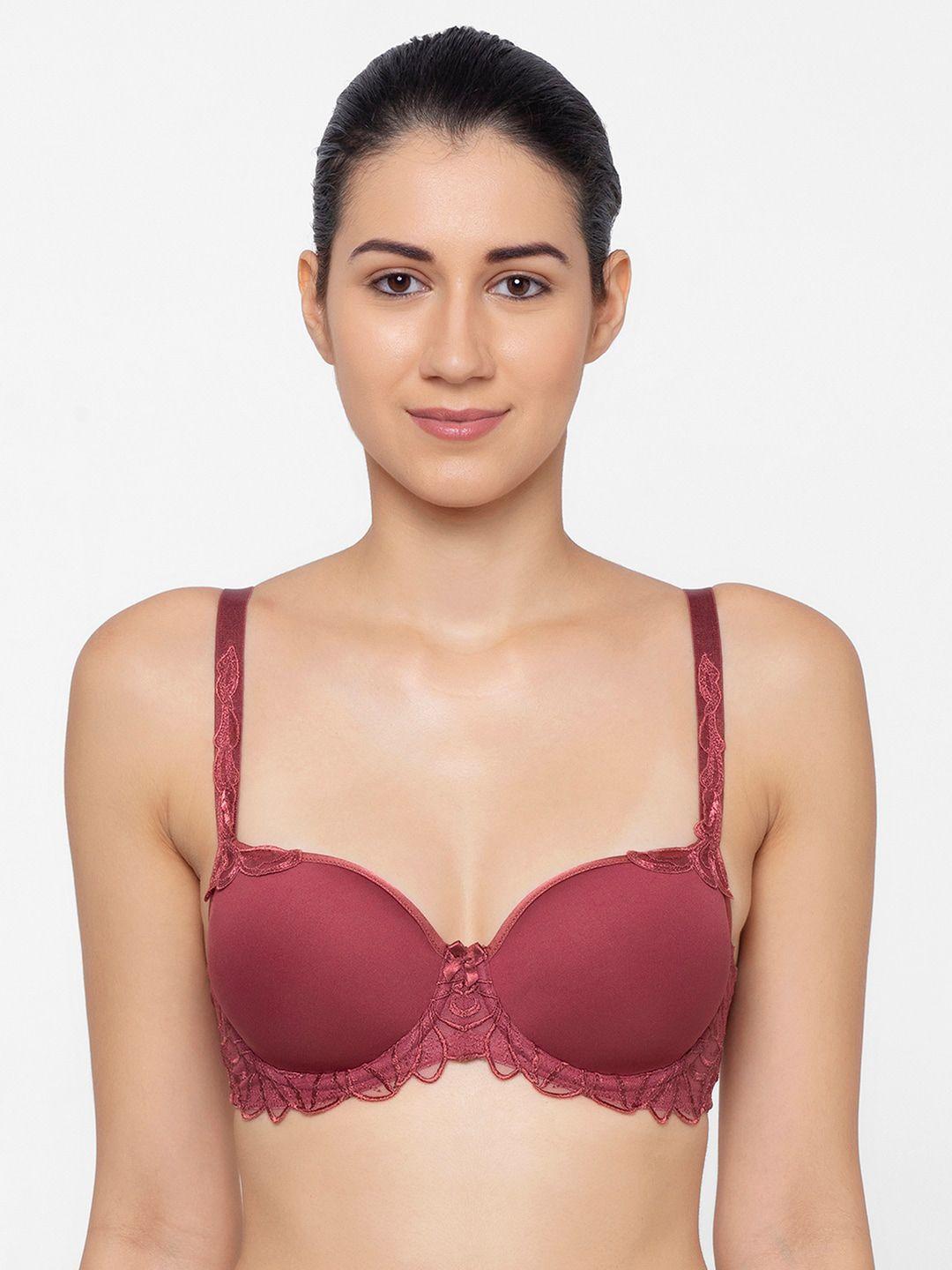 triumph maroon solid underwired lightly padded t-shirt bra