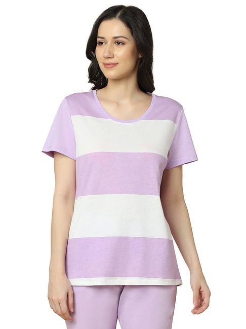 triumph purple cotton striped top & capris set