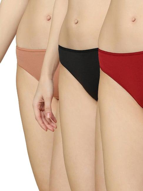 triumph red & black cotton panties - pack of 3