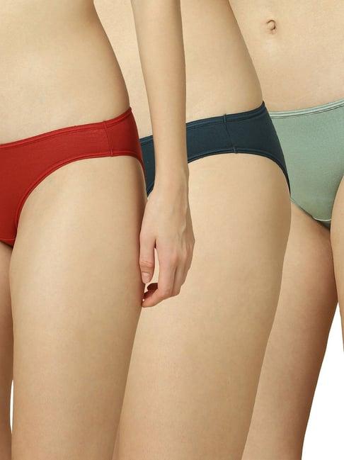 triumph red & green cotton panties - pack of 3