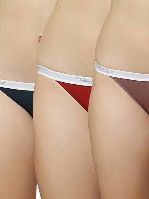 triumph red & navy cotton thong panties - pack of 3