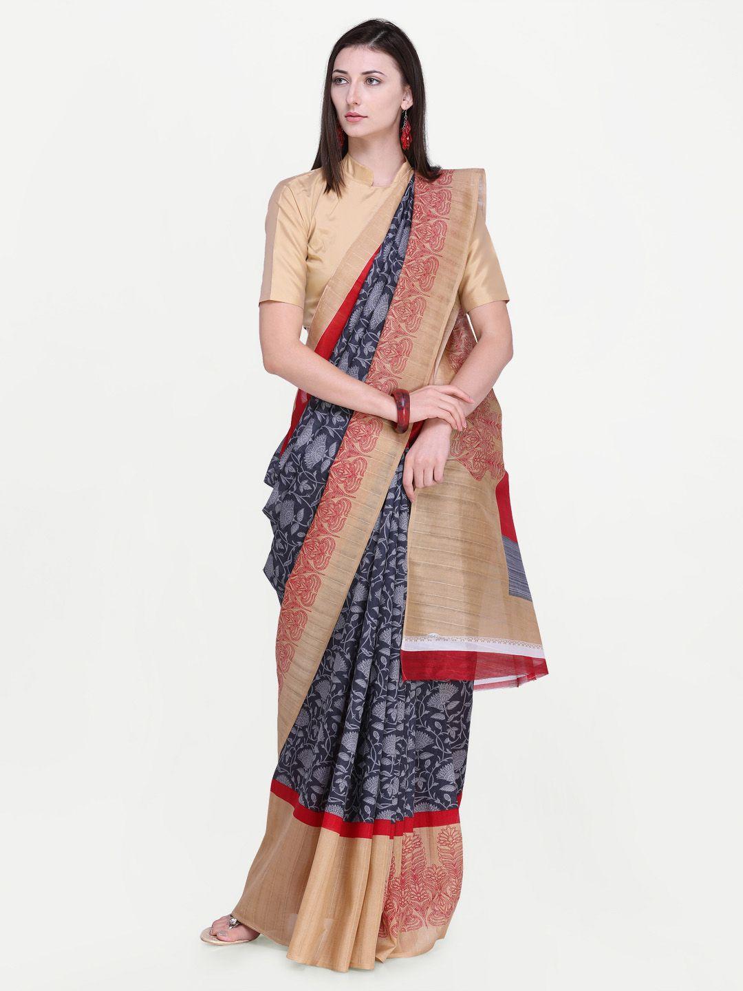 triveni women grey & beige art silk printed saree