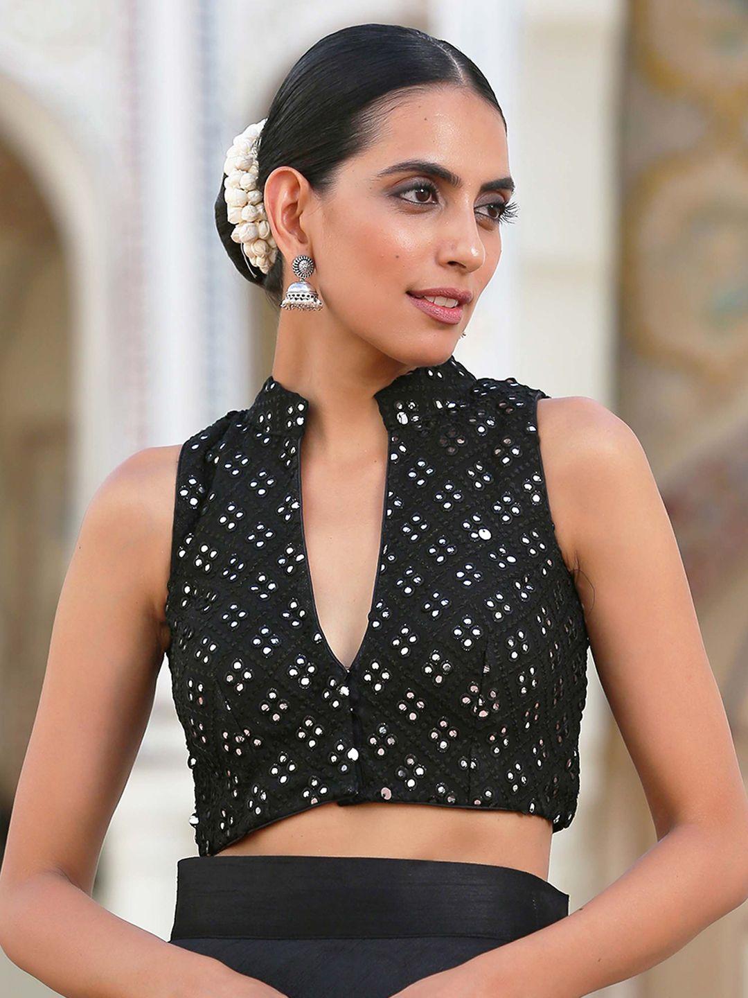triyah black embroidered saree blouse