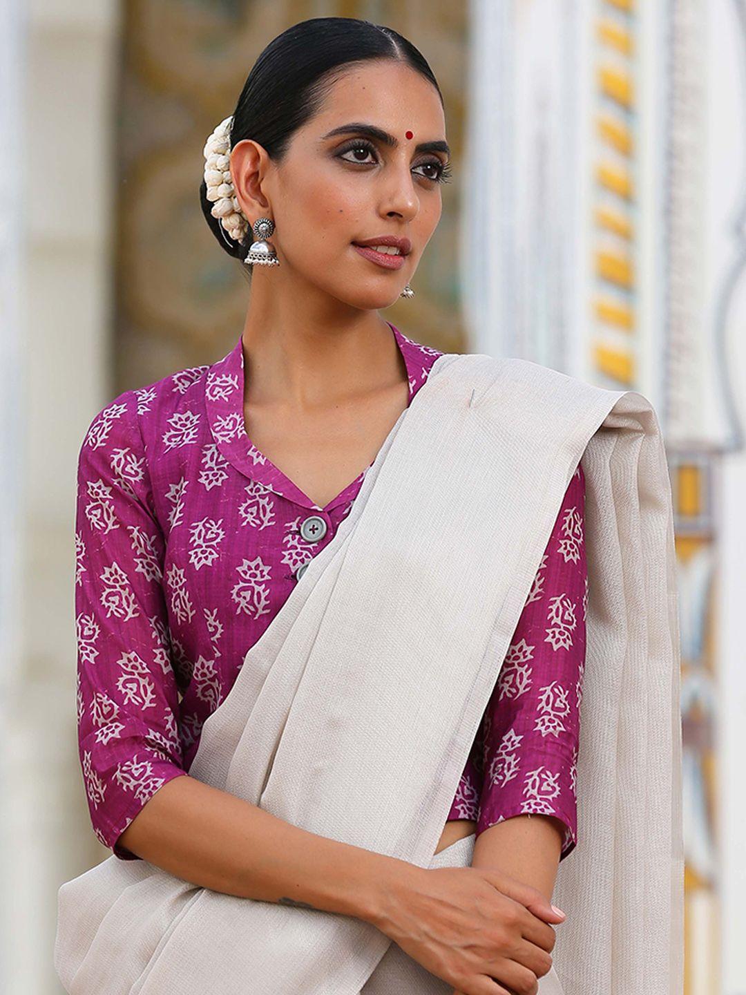 triyah women magenta printed saree blouse