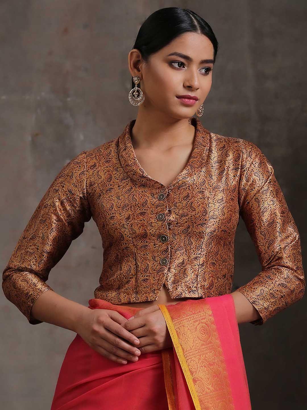 triyah copper-toned paisley printed blouse