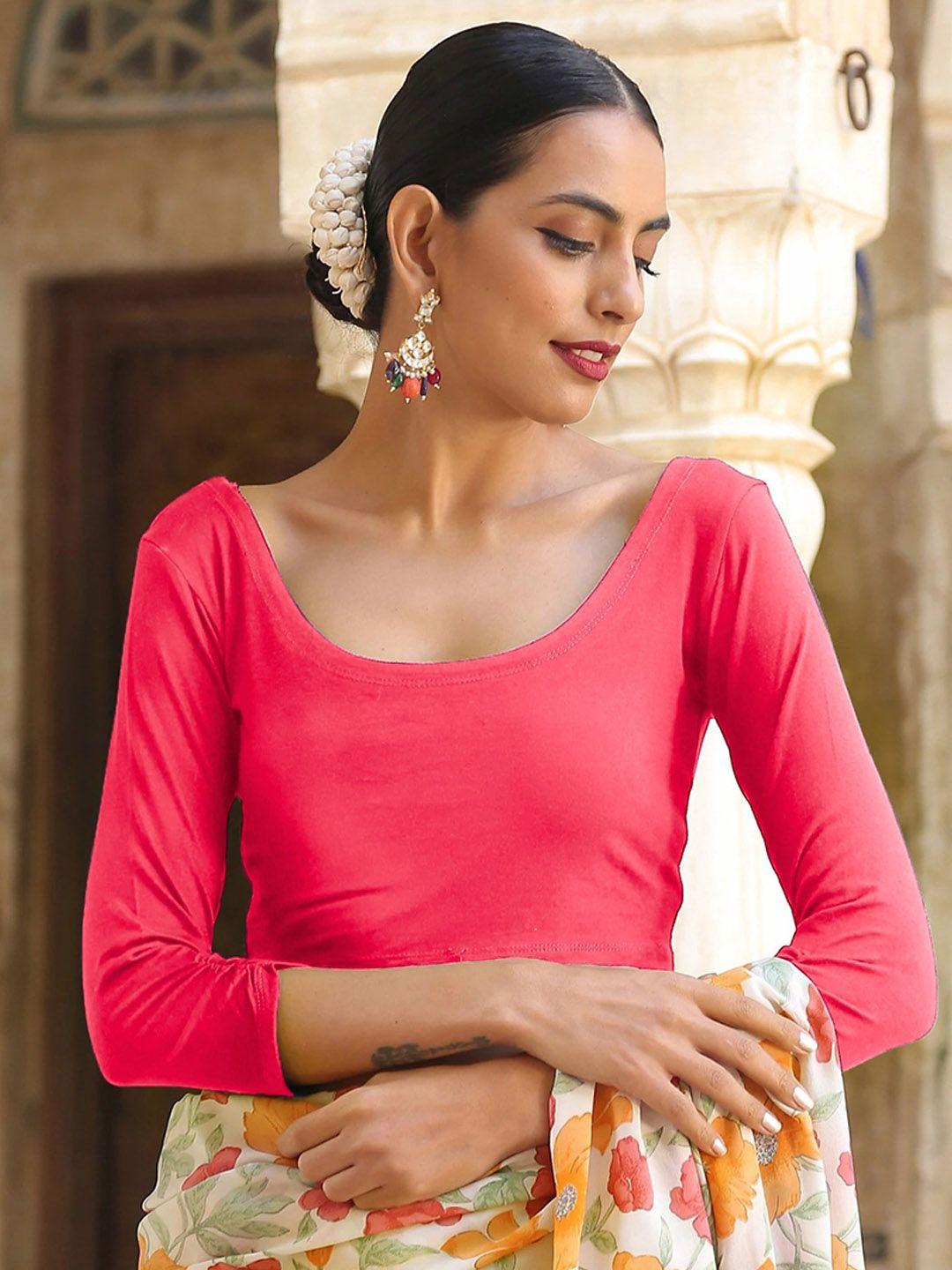 triyah coral-pink solid saree blouse