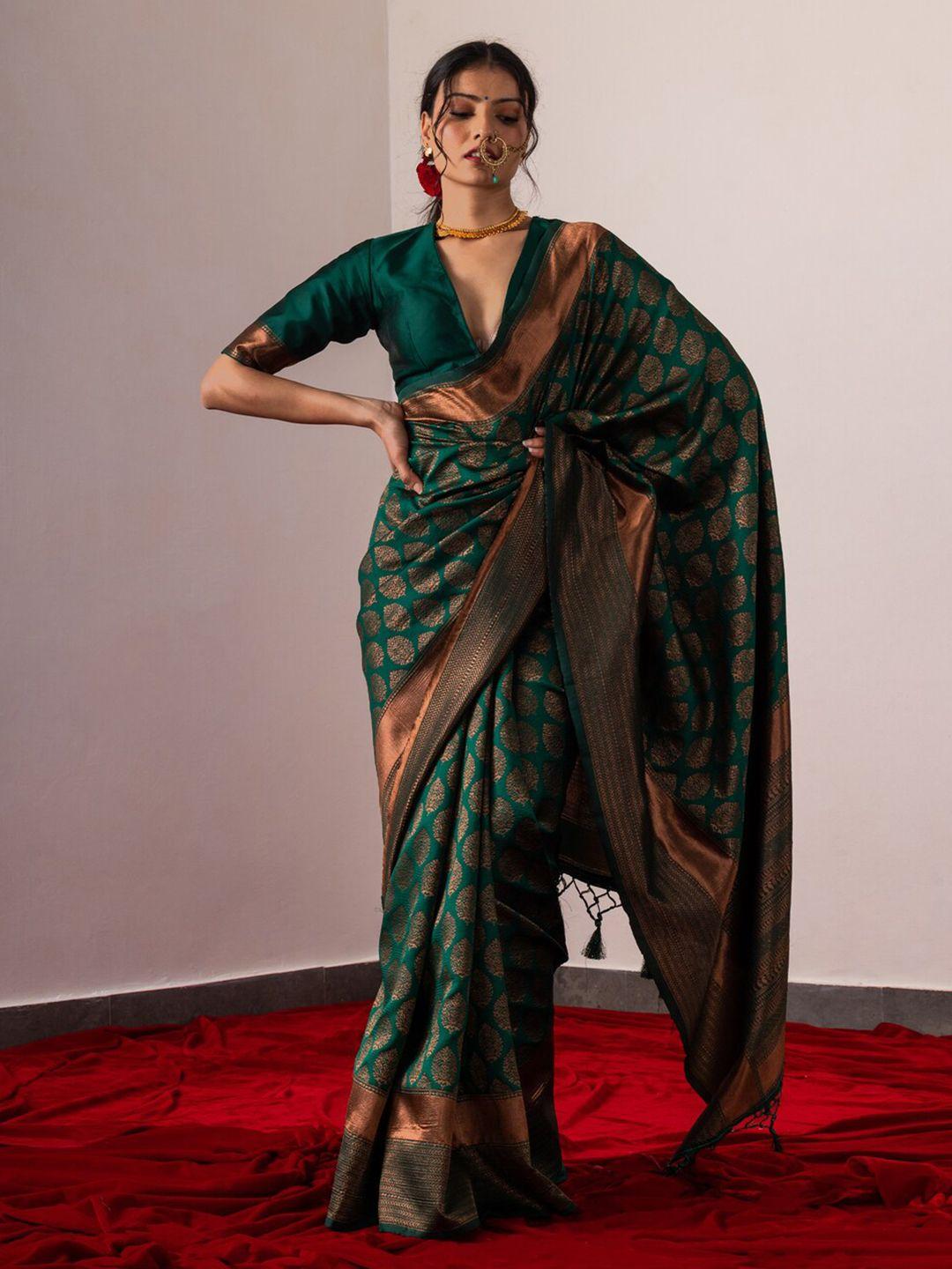 triyah ethnic motifs woven design zari silk blend saree