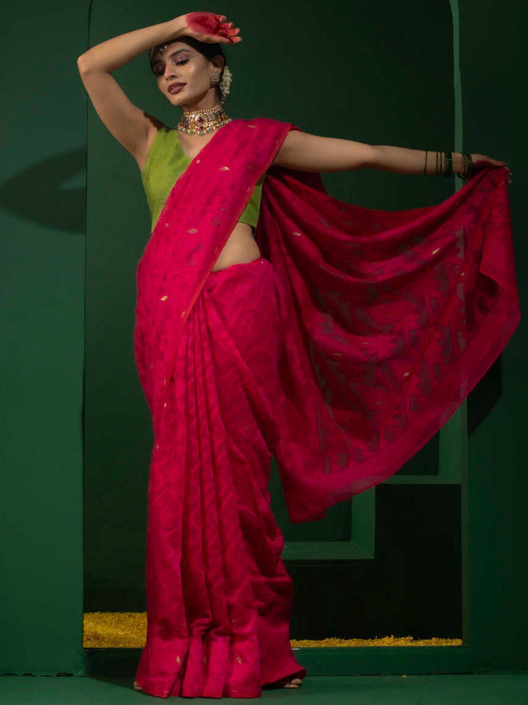 triyah geometric woven design zari jamdani saree