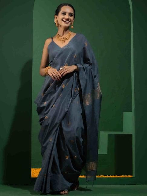 triyah grey woven saree with unstitched blouse