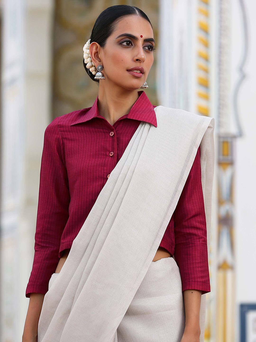 triyah maroon red printed saree blouse
