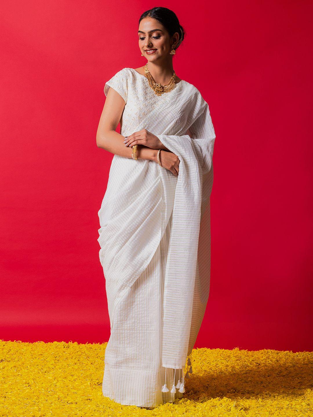 triyah striped pure cotton saree