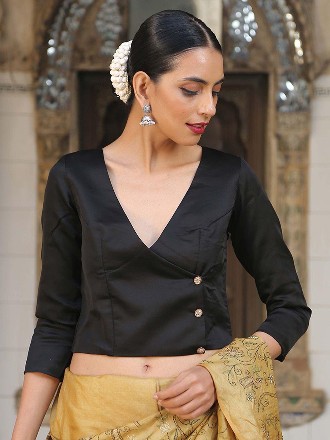 triyah women black solid saree blouse