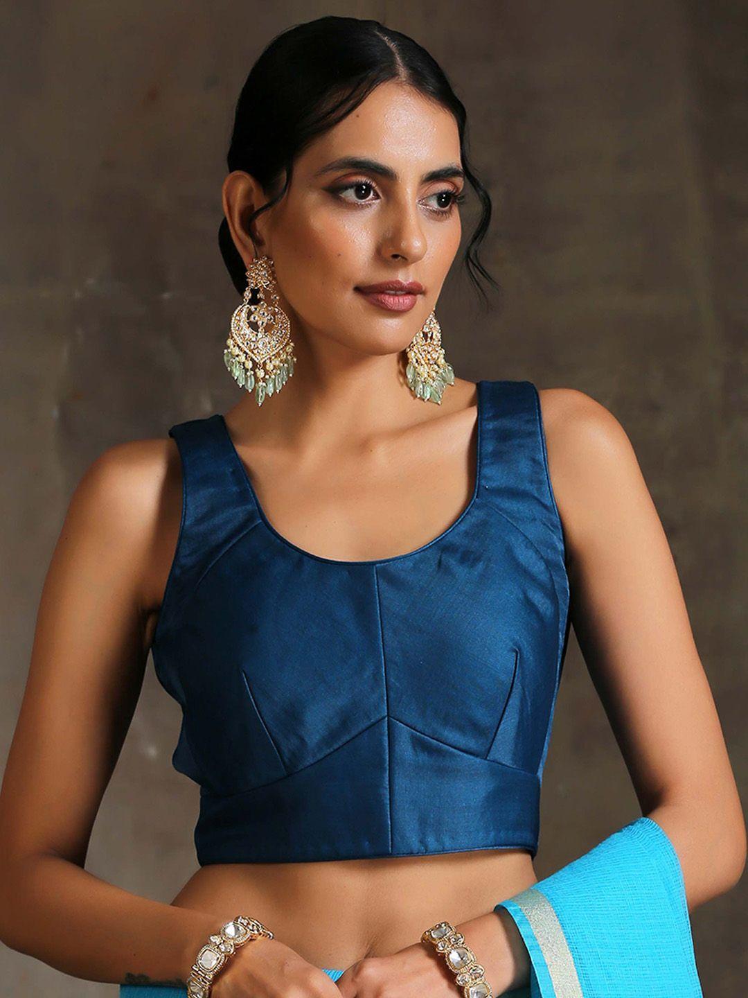 triyah women blue solid saree blouse