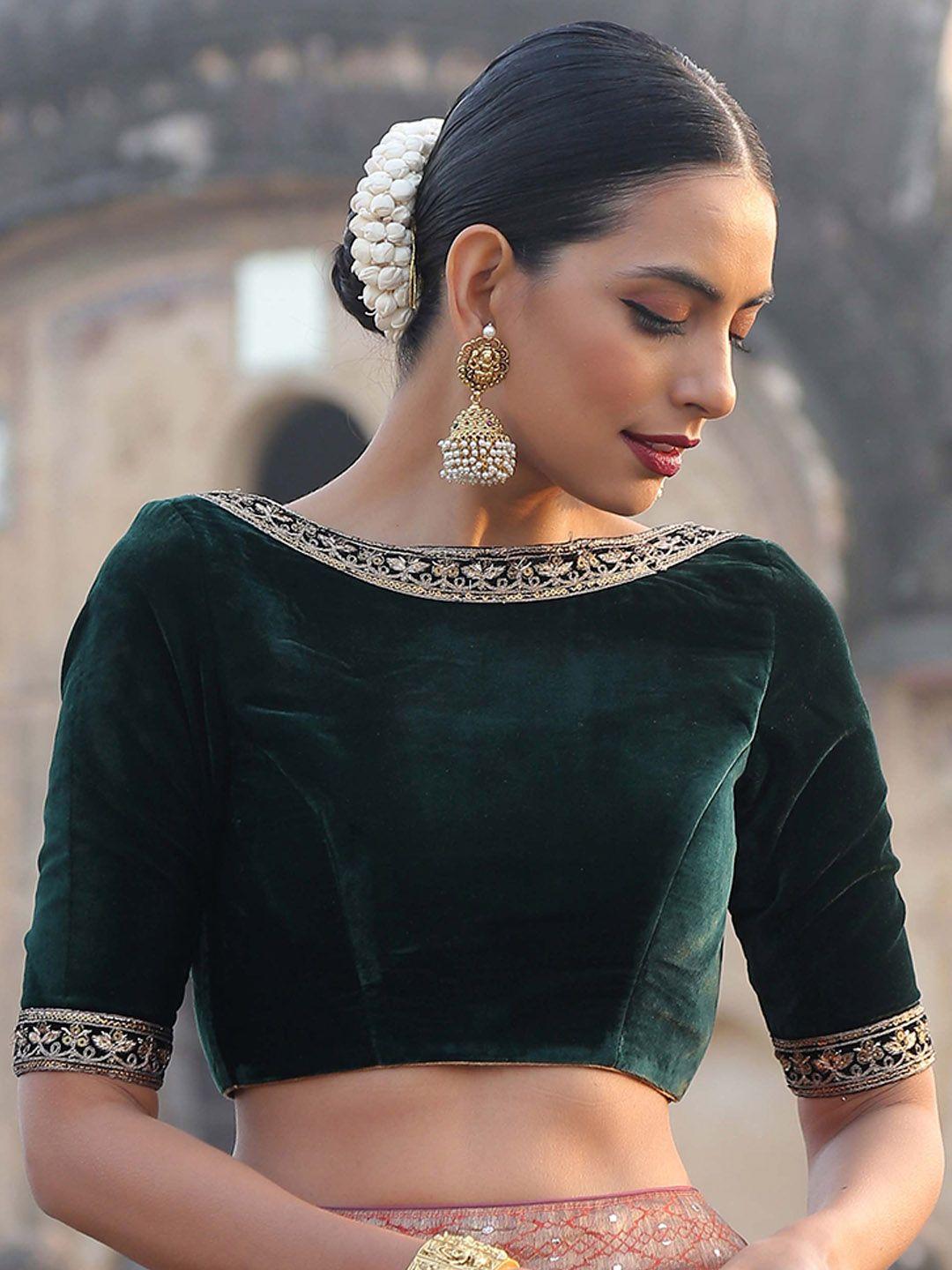 triyah women green embellished saree blouse