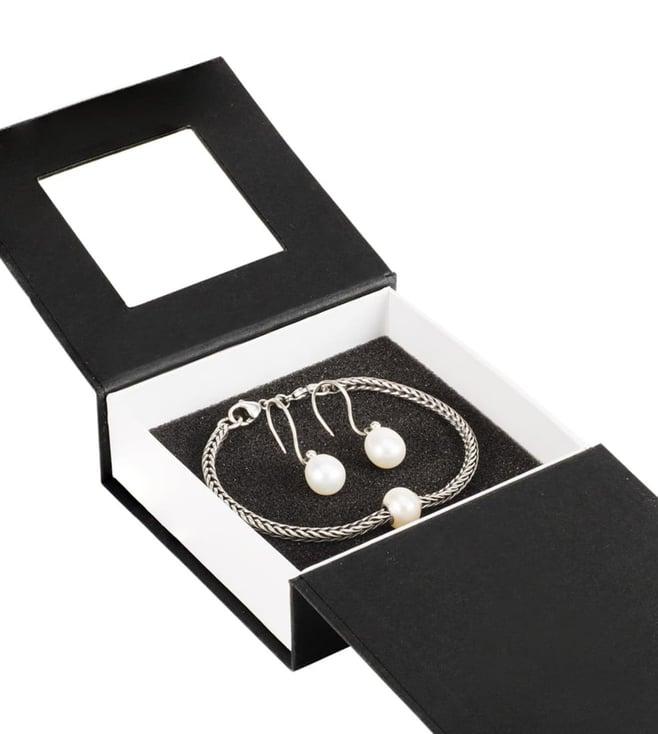 trollbeads silver white pearl bracelet & earrings gift set