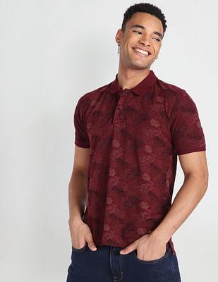 tropical print cotton polo shirt