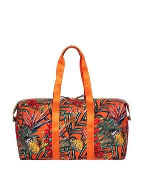 tropical print duffle bag with zip closure
