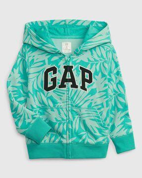 tropical print front-zipper hoodie