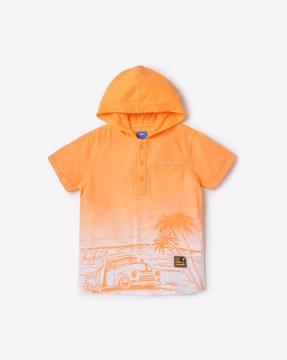 tropical print hooded shirt