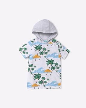 tropical print hooded t-shirt