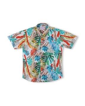 tropical print shirt with cut-away collar
