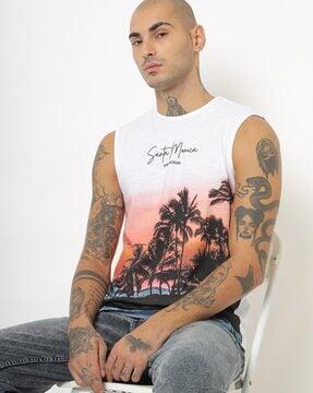 tropical print sleeveless t-shirt