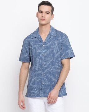 tropical print slim fit shirt