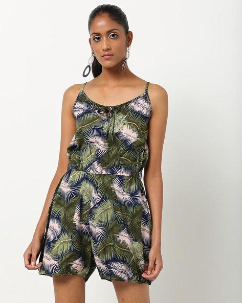 tropical print strappy playsuit