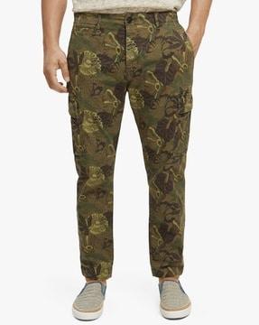 tropical print tapered cargo pants