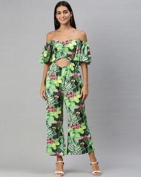 tropical  printed off-shoulder jumpsuit