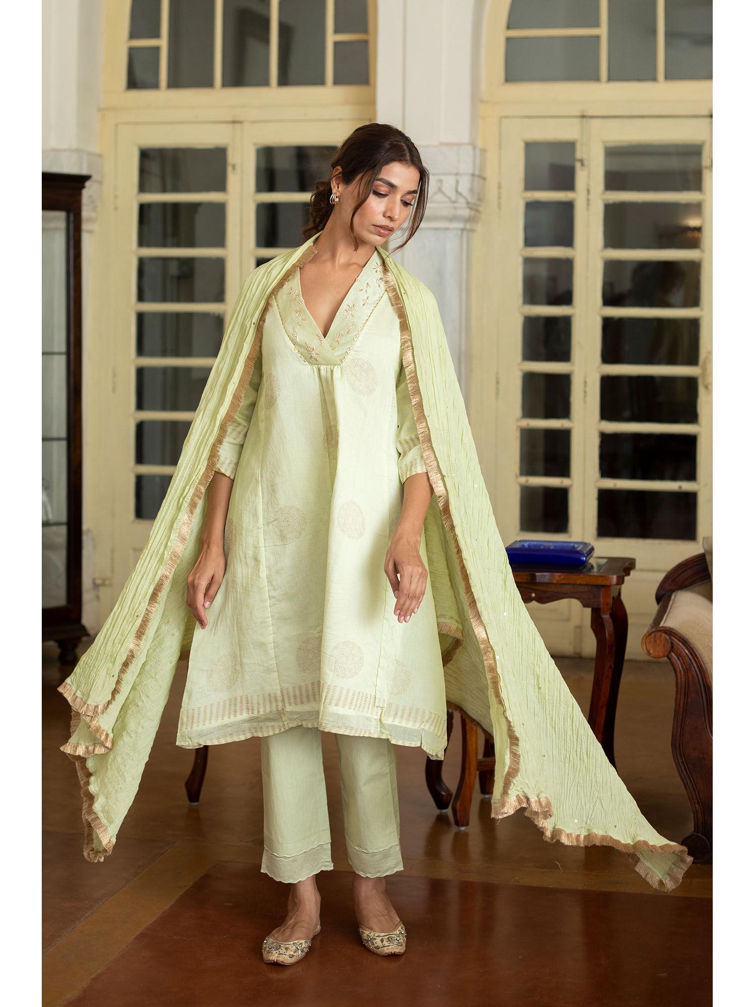 tropical chandheri green kurta