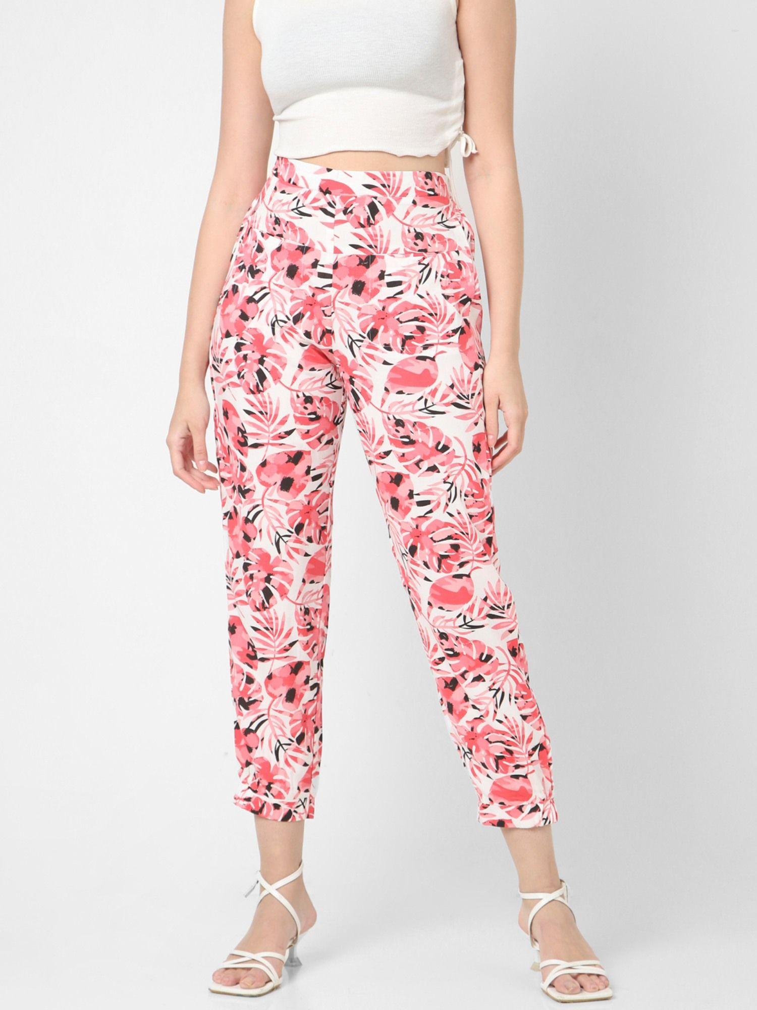 tropical leaf printed peach lounge pants