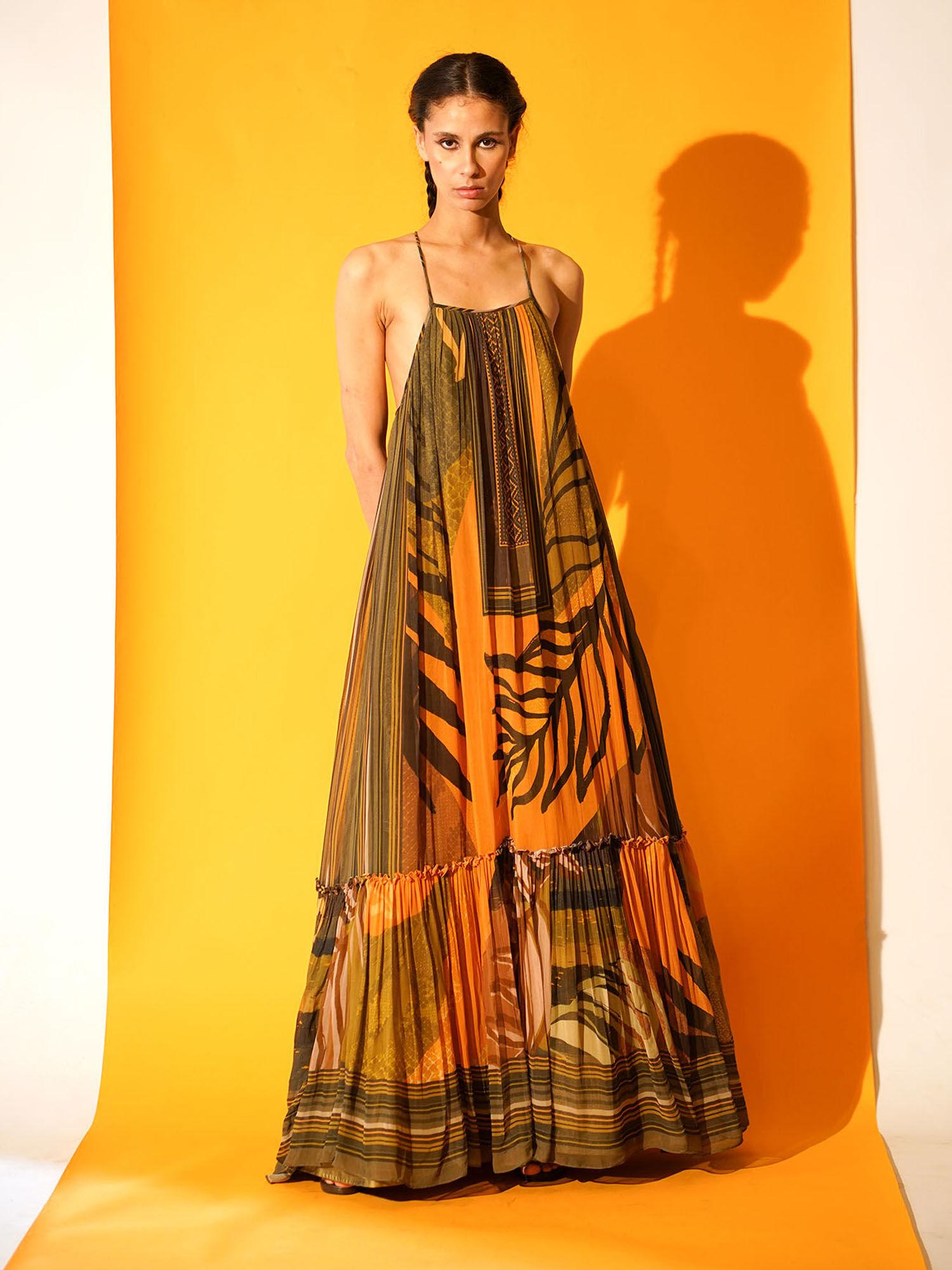 tropical mustard print maxi