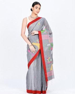 tropical pattern saree with contrast border