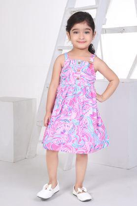 tropical polyester square neck girls casual wear dress - multi