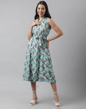 tropical print a-line dress