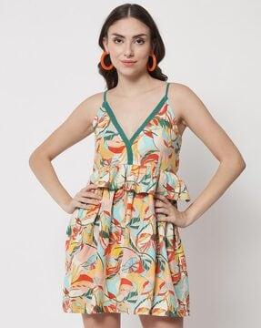 tropical print a-line dress