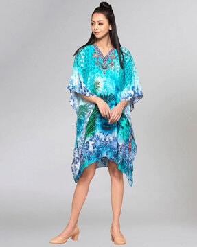 tropical print a-line dress