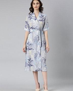 tropical print a-line dress