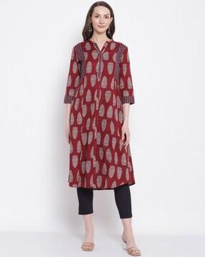 tropical print a-line kurta