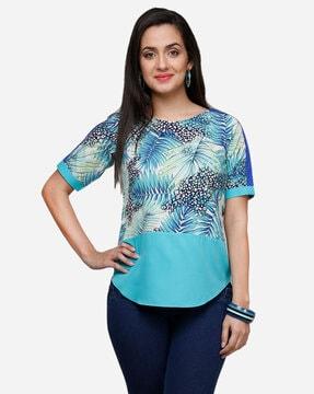 tropical print boat-neck top