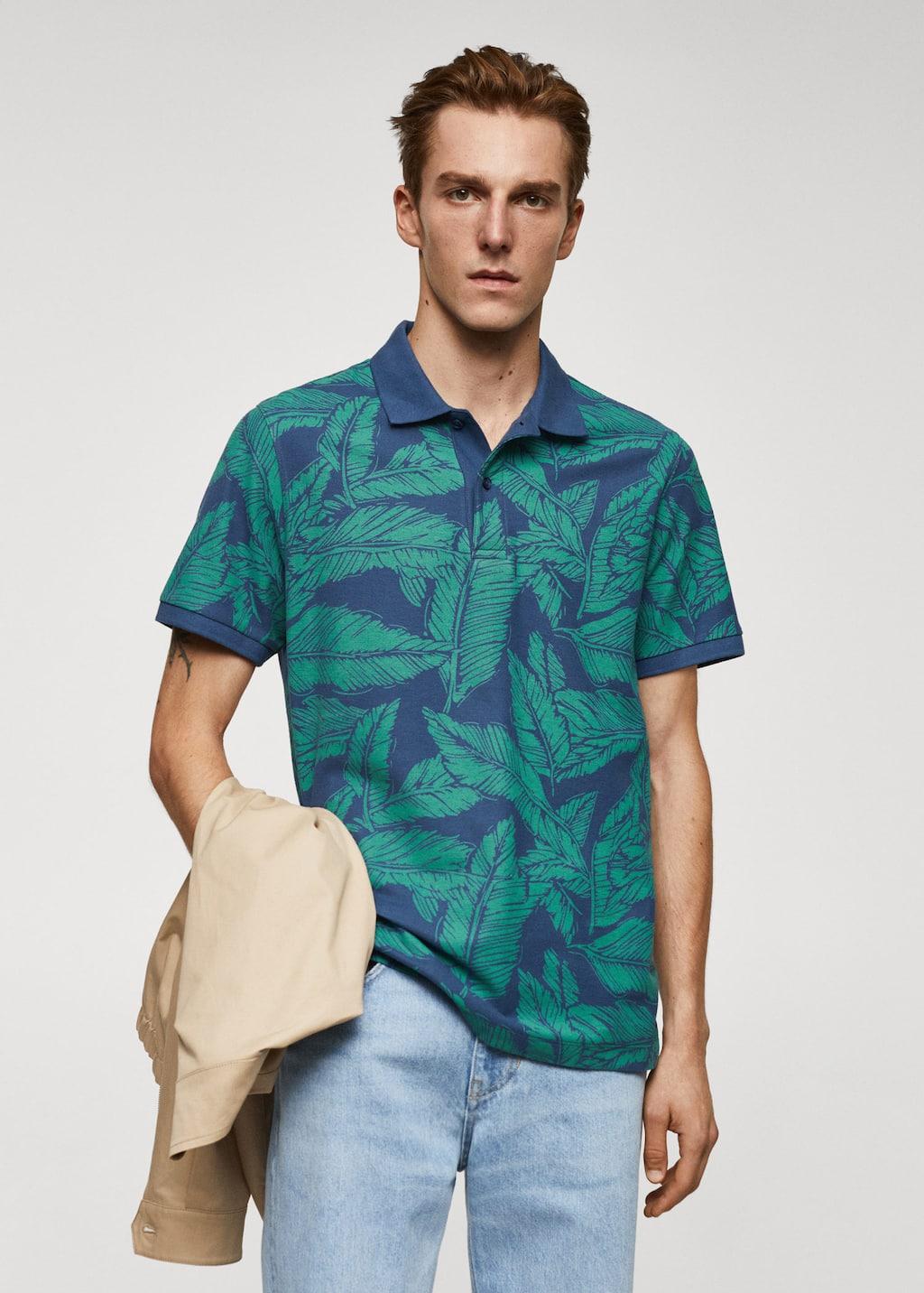 tropical print cotton polo shirt