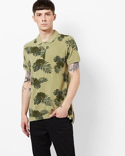 tropical print cotton polo t-shirt