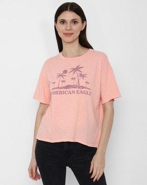 tropical print crew-neck cotton t-shirt