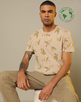 tropical print crew-neck organic cotton t-shirt