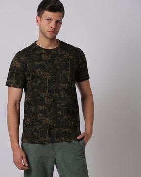 tropical print crew-neck slim fit t-shirt
