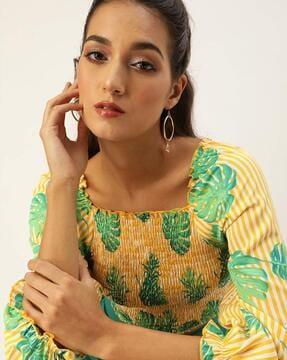tropical print fitted top