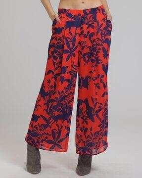 tropical print flat-front pants