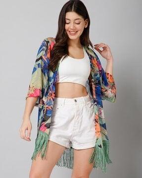 tropical print front-print shrug