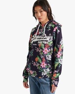 tropical print hoodie with kangaroo pocket